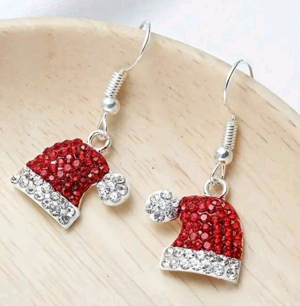 Rhinestone santa hat earrings