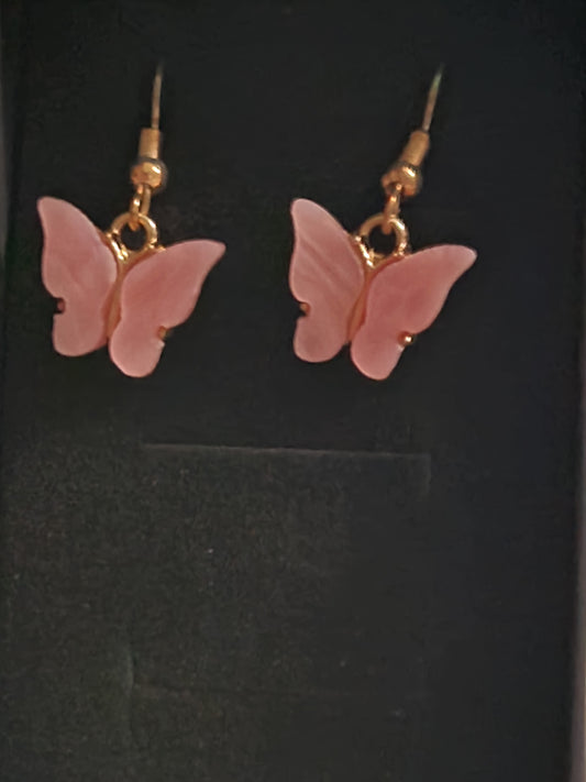 Pink butterfly earrings