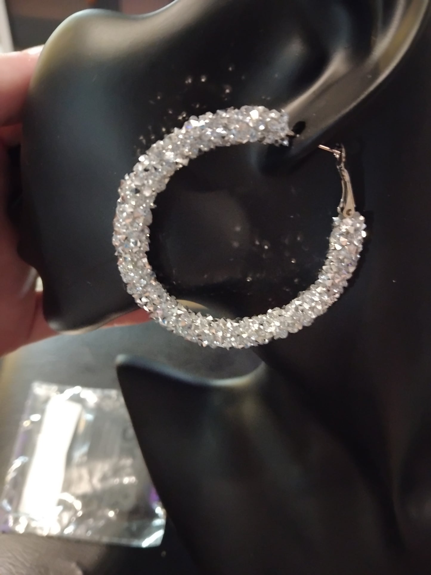 Silver glittery hoops