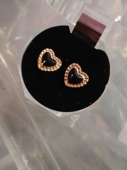 Gold and black heart earrings