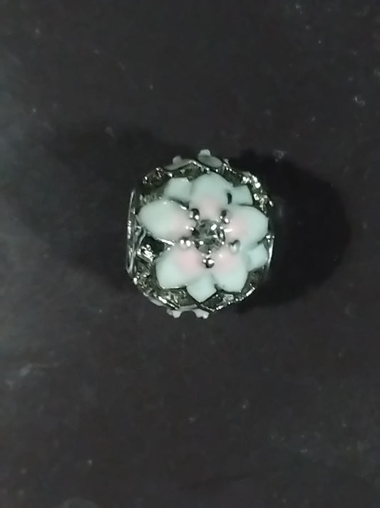 Silver flower painted design charm