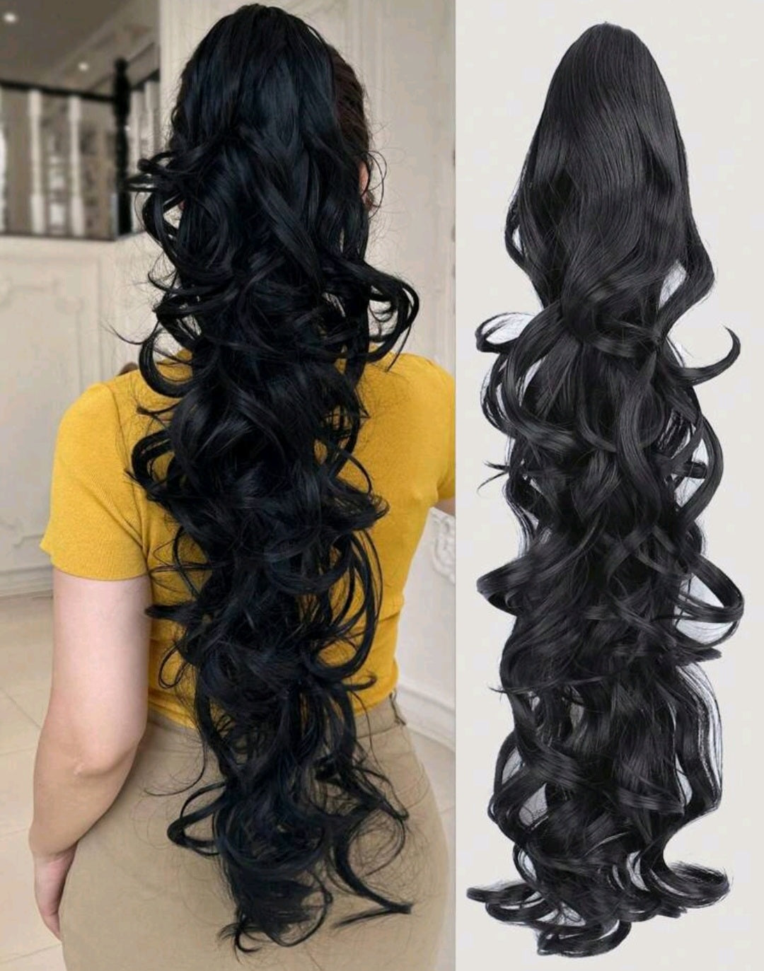 Black curly clip extension