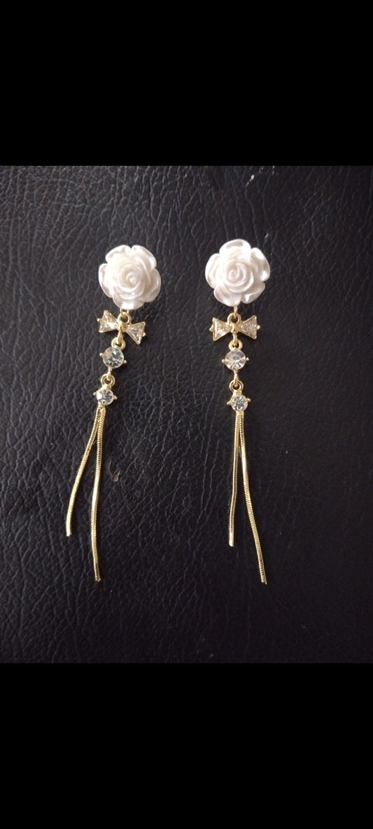 White rose earrings