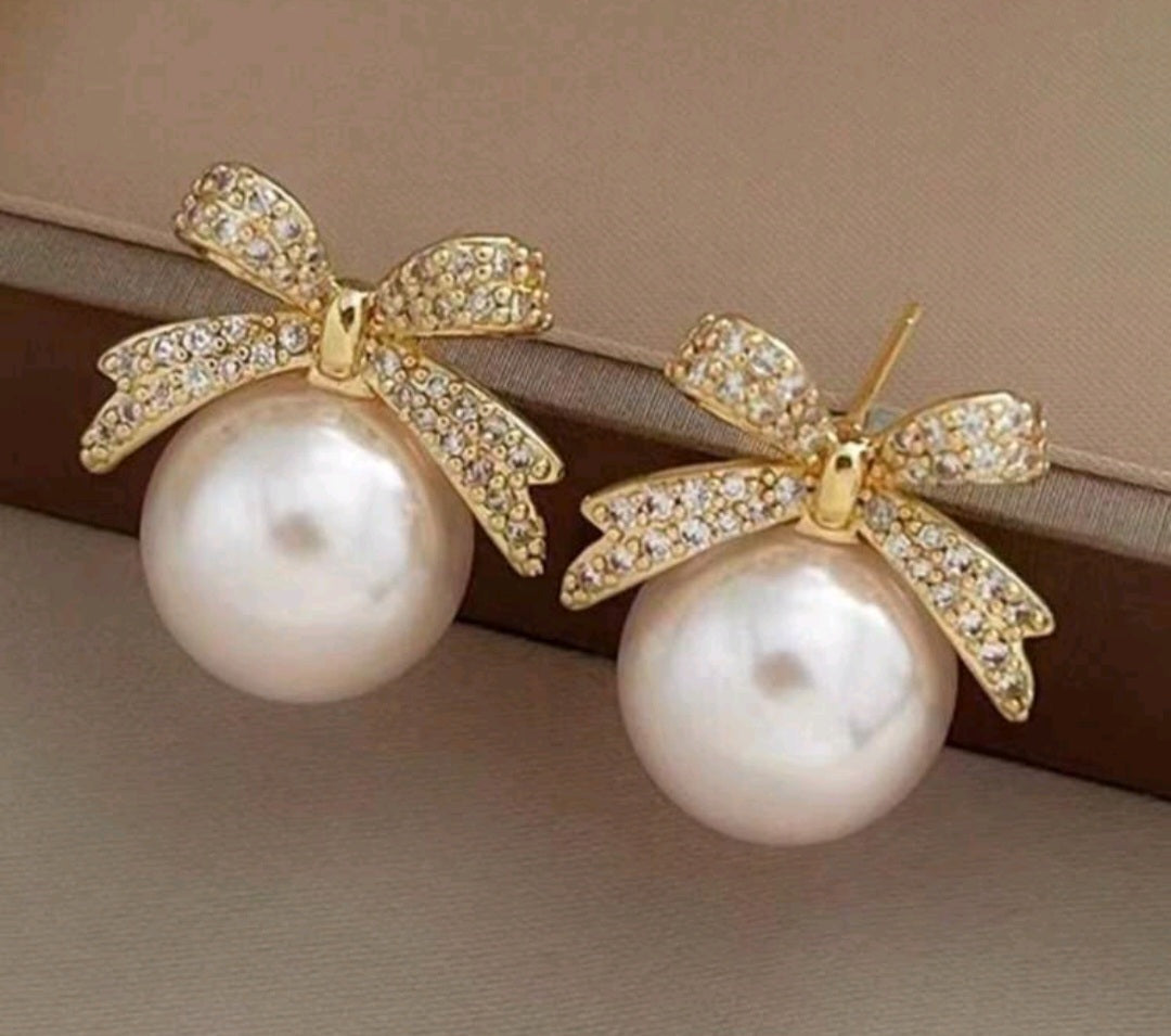 Bow ball ball earrings