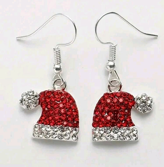 Rhinestone santa hat earrings